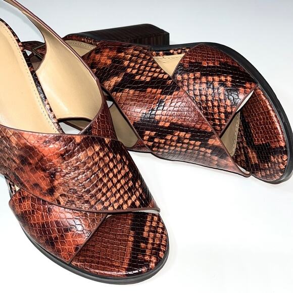 Aldo Sandals Women's 7.5 Cadrielia Block Heel Cross Strap Leather Snake Print - Picture 5 of 16